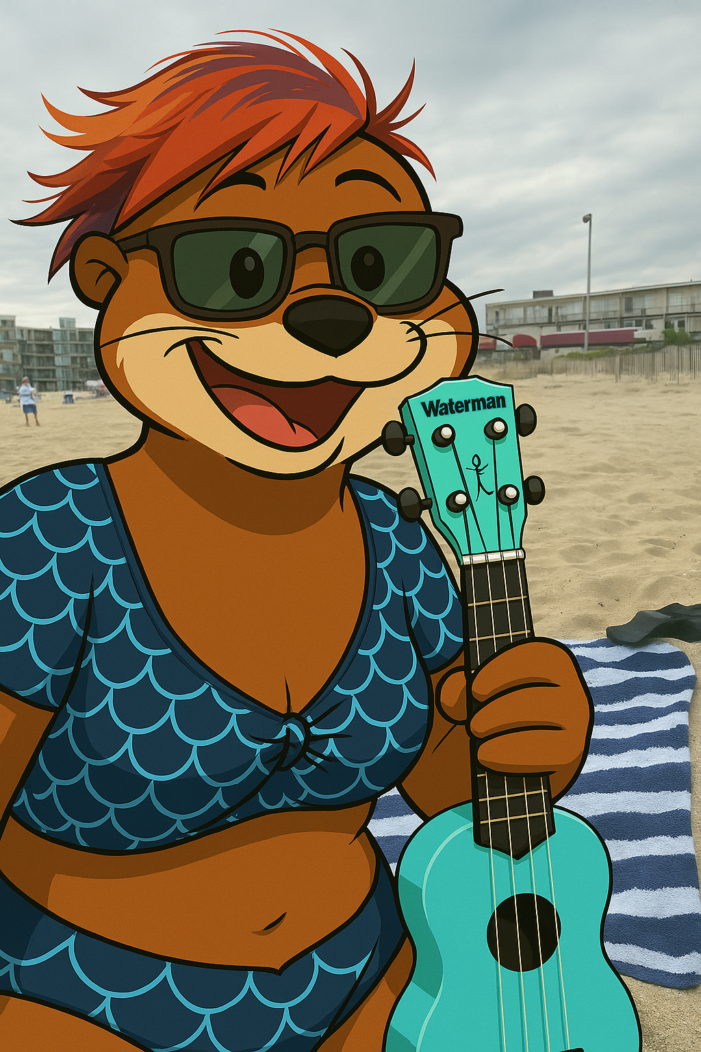 A cheerful cartoon otter character
